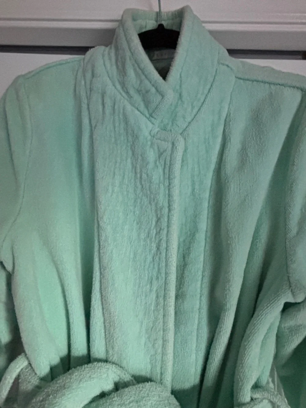 Vintage 90s Perry Ellis Mint Green Plush Bath Robe with Belt